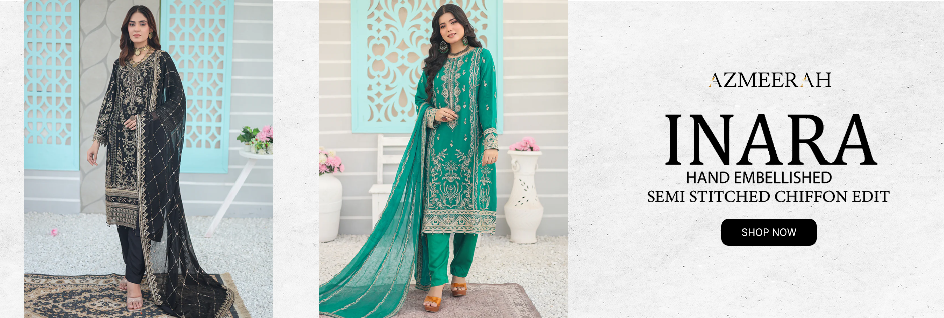 Inara By Azmeerah Hand Embellished Chiffon Semi Stitched Collection 2024 Inara By Azmeerah Hand Embellished Chiffon Semi Stitched Collection 2024