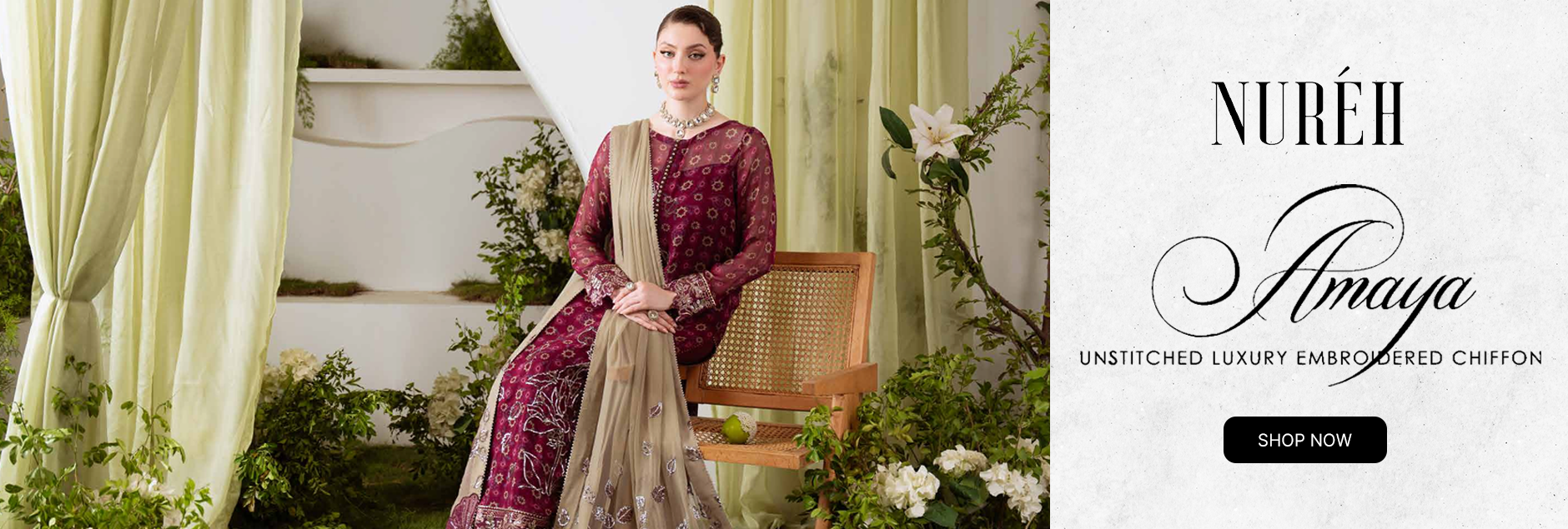 Amaya by Nureh Unstitched Luxury Chiffon Embroidered 3 Piece Suit NU26UA AM-36 - Festive Collection