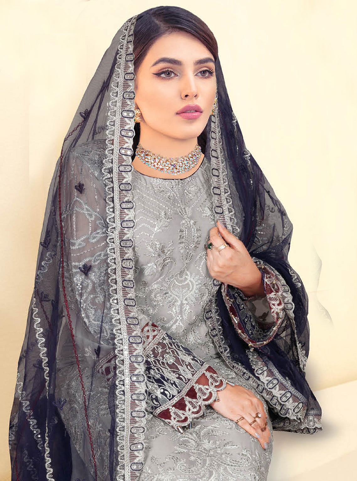 Kashish By Ramsha Embroidered Chiffon Unstitched 3 Piece Suit - 102 Kashish By Ramsha Embroidered Chiffon Unstitched 3 Piece Suit - 102