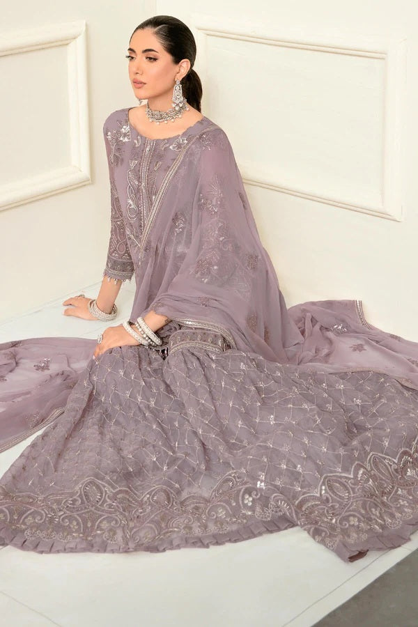 Safeera By Flossie Embroidered Chiffon Unstitched 3 Piece Suit - 10 VIOLET ICE Safeera By Flossie Embroidered Chiffon Unstitched 3 Piece Suit - 10 VIOLET ICE