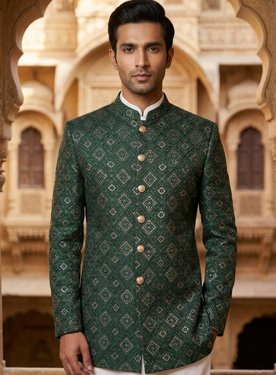 Sami Saeed Embroidered Raw Silk Prince Coat SS25PC D-56789-GR Sami Saeed Embroidered Raw Silk Prince Coat SS25PC D-56789-GR