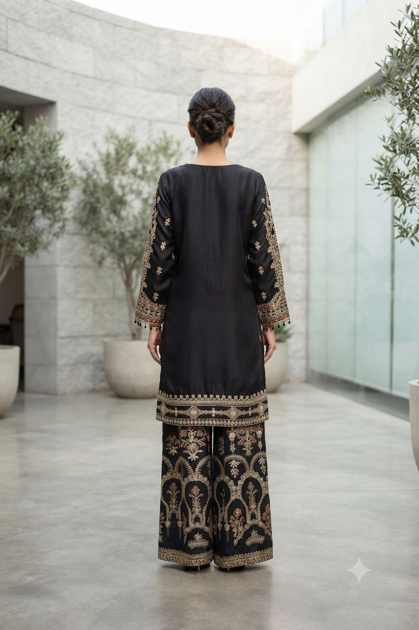 Raad Luxury Formal Embroidered Raw Silk 3 Piece Stitched Suit RD26LF RA-41 BK GULNAAR Raad Luxury Formal Embroidered Raw Silk 3 Piece Stitched Suit RD26LF RA-41 BK GULNAAR