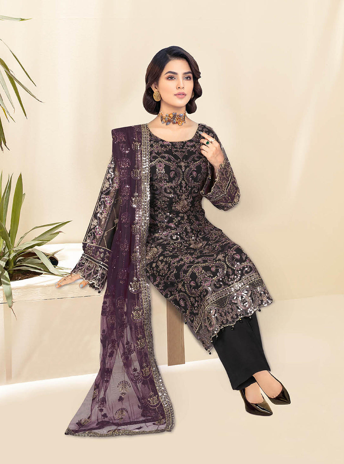 Kashish By Ramsha Embroidered Chiffon Unstitched 3 Piece Suit - 106 Kashish By Ramsha Embroidered Chiffon Unstitched 3 Piece Suit - 106