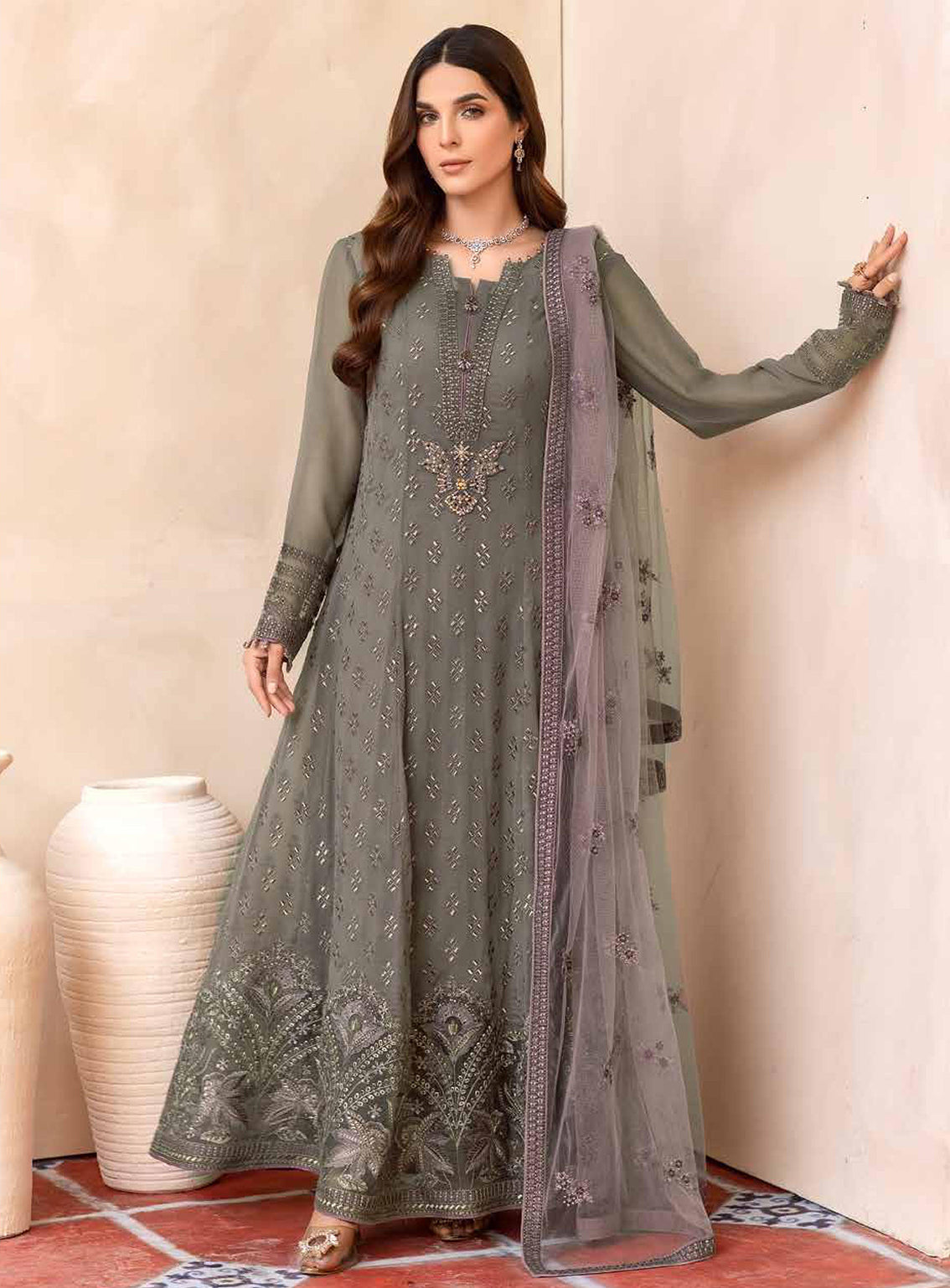 Elnaz By Flossie Embroidered Chiffon Unstitched 3 Piece Suit - 106 Elnaz By Flossie Embroidered Chiffon Unstitched 3 Piece Suit - 106