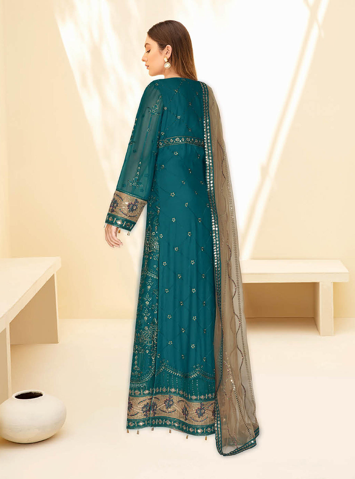 Kashish By Ramsha Embroidered Chiffon Unstitched 3 Piece Suit - 110 Kashish By Ramsha Embroidered Chiffon Unstitched 3 Piece Suit - 110