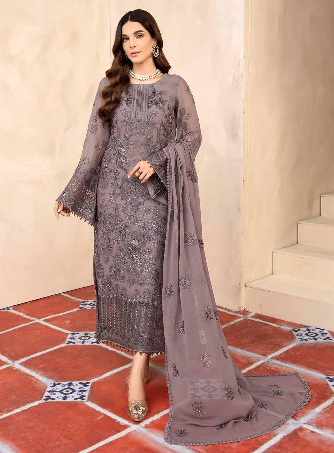 Elnaz By Flossie Embroidered Chiffon Unstitched 3 Piece Suit - 110 Elnaz By Flossie Embroidered Chiffon Unstitched 3 Piece Suit - 110