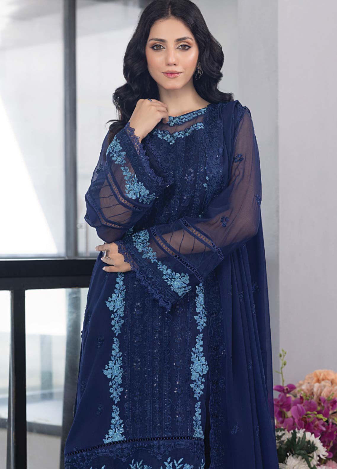 Azure Embroidered Chiffon Unstitched 3 Piece Suit - 30 Azure Embroidered Chiffon Unstitched 3 Piece Suit - 30