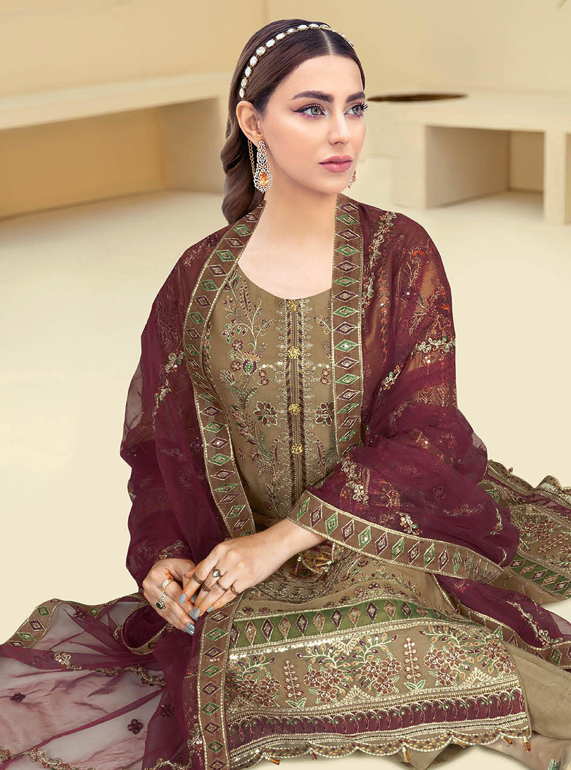 Kashish By Ramsha Embroidered Chiffon Unstitched 3 Piece Suit - 104 Kashish By Ramsha Embroidered Chiffon Unstitched 3 Piece Suit - 104