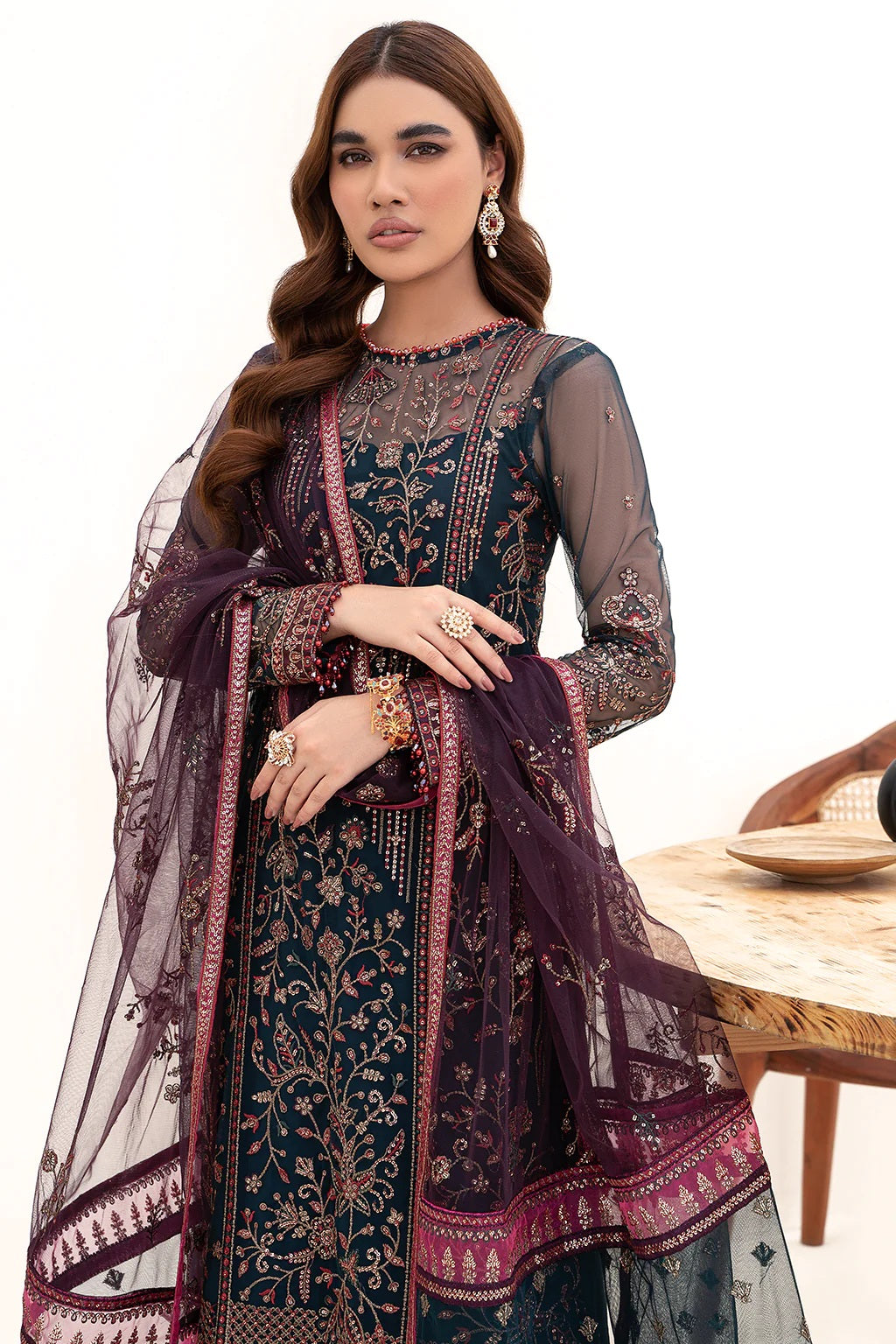 Nazneen By Zarif Embroidered Net Unstitched 3 Piece Suit - 01 Nazneen By Zarif Embroidered Net Unstitched 3 Piece Suit - 01