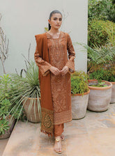 Qline By Qalamkar Embroidered Peach Leather Unstitched 3 Piece Suit - 06 MIRHA