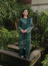 Qline By Qalamkar Embroidered Peach Leather Unstitched 3 Piece Suit - 05 AURORA