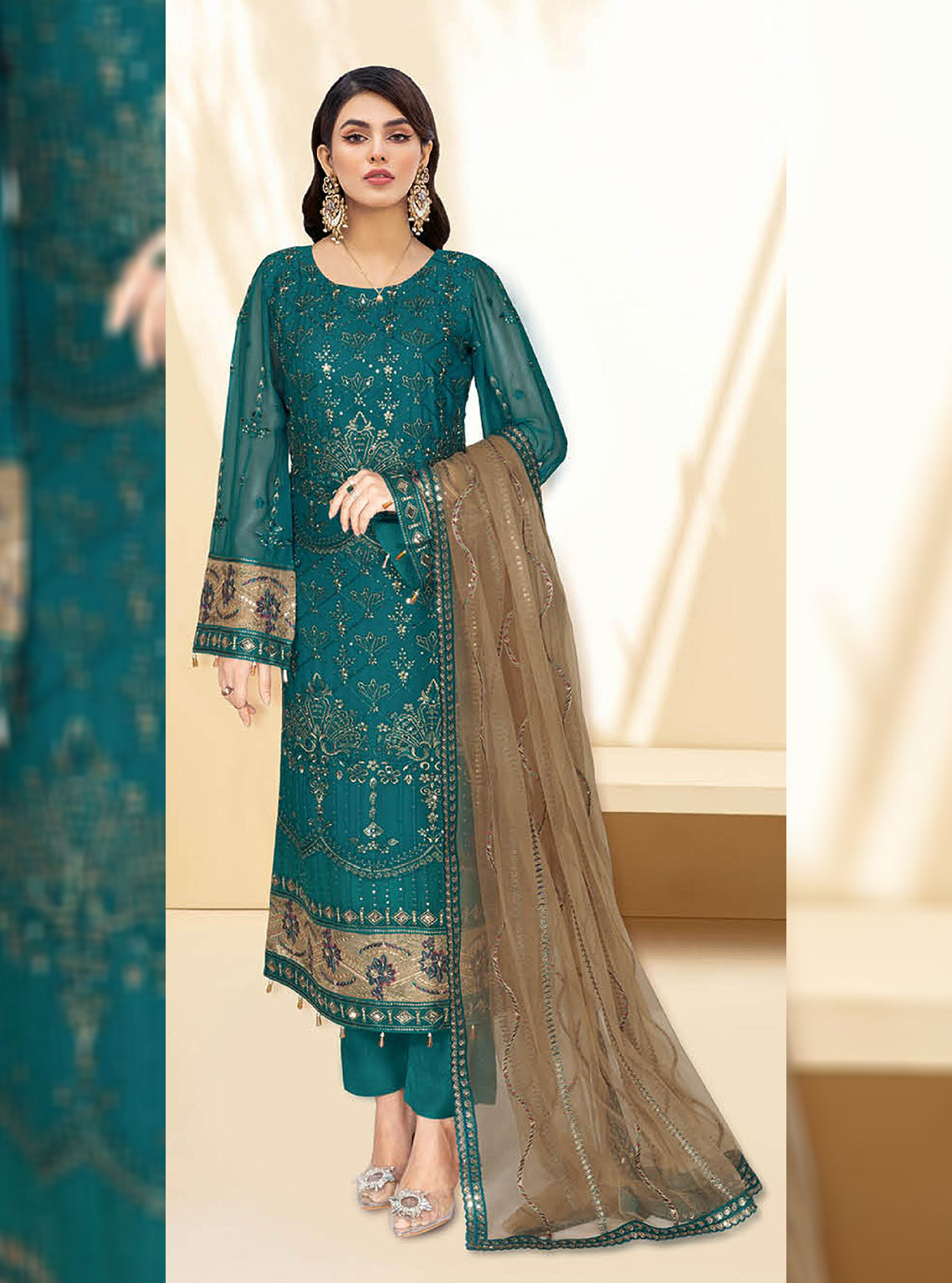Kashish By Ramsha Embroidered Chiffon Unstitched 3 Piece Suit - 110 Kashish By Ramsha Embroidered Chiffon Unstitched 3 Piece Suit - 110