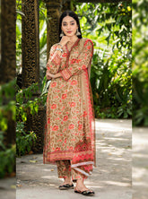 Aangan By Qalamkar Embroidered Linen Unstitched 3 Piece Suit - 09