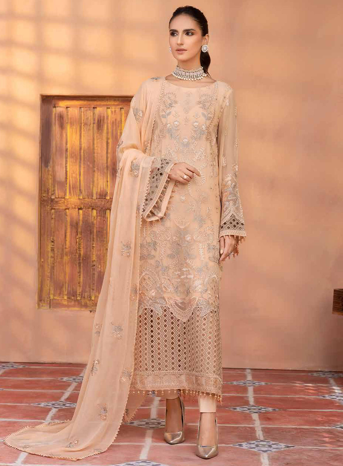 Elnaz By Flossie Embroidered Chiffon Unstitched 3 Piece Suit - 103 Elnaz By Flossie Embroidered Chiffon Unstitched 3 Piece Suit - 103