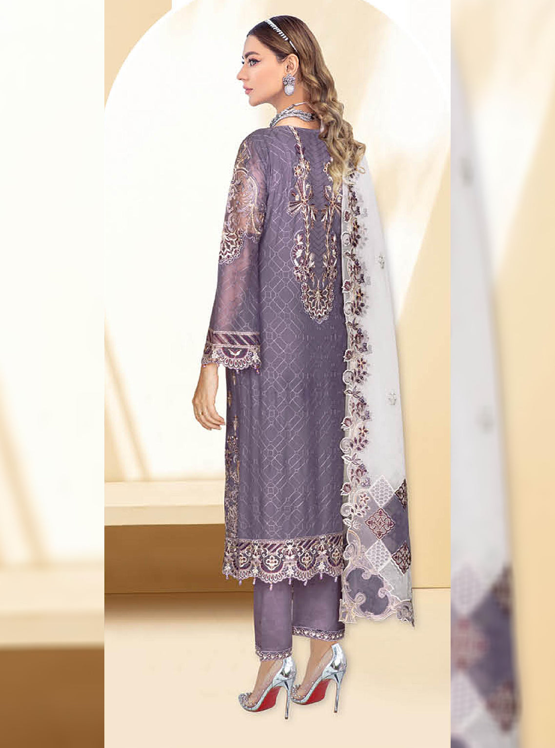 Kashish By Ramsha Embroidered Chiffon Unstitched 3 Piece Suit - 109 Kashish By Ramsha Embroidered Chiffon Unstitched 3 Piece Suit - 109