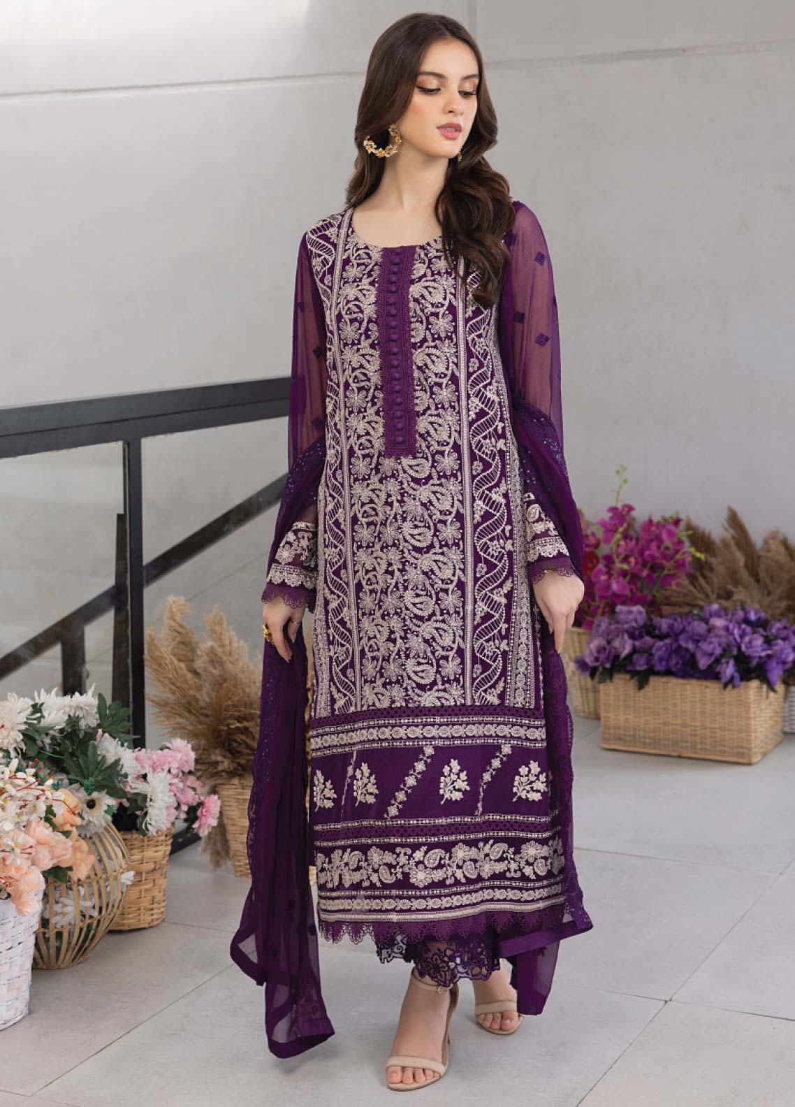 Azure Embroidered Chiffon Unstitched 3 Piece Suit - 28 Azure Embroidered Chiffon Unstitched 3 Piece Suit - 28