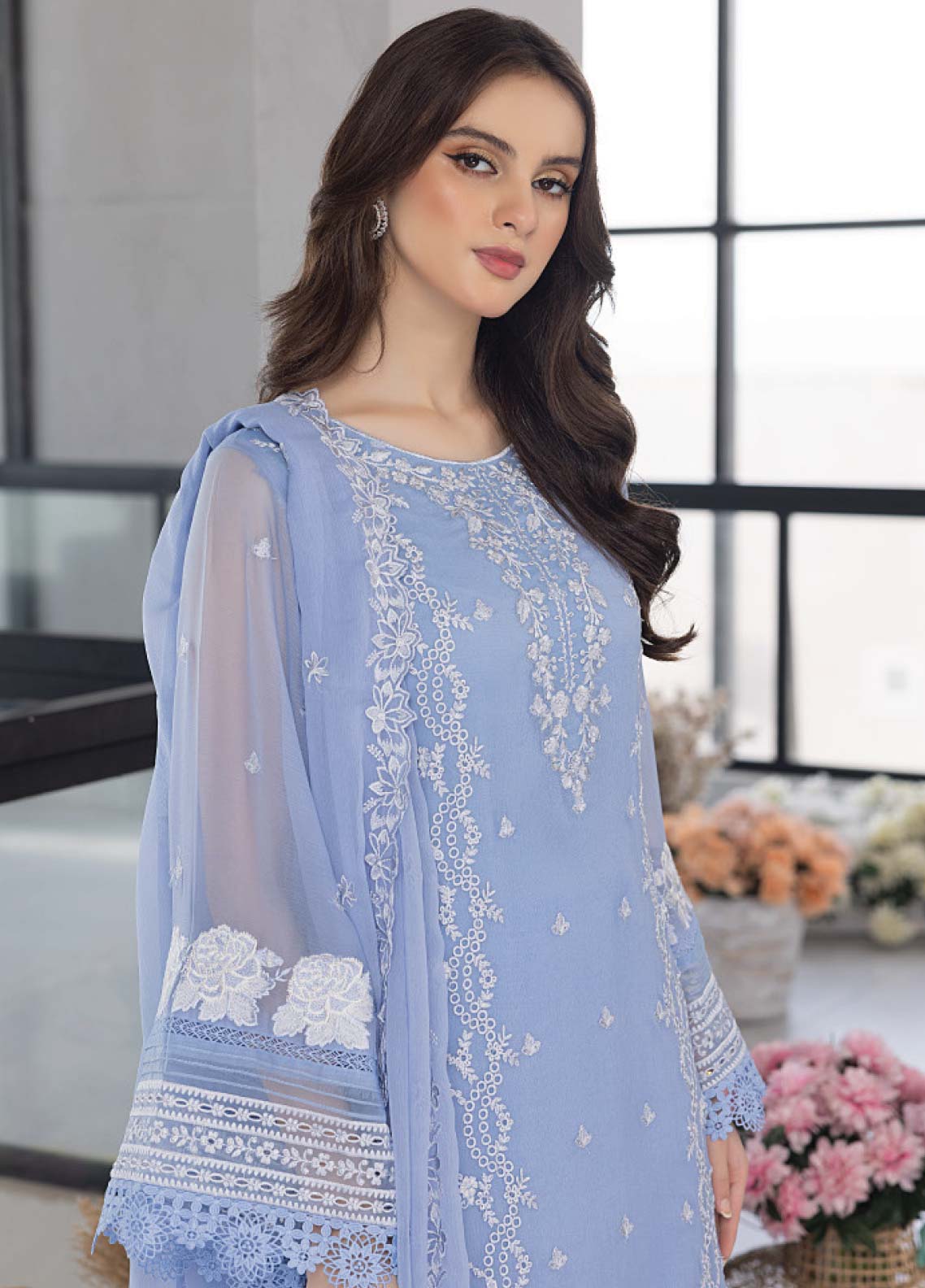 Azure Embroidered Chiffon Unstitched 3 Piece Suit - 26 Azure Embroidered Chiffon Unstitched 3 Piece Suit - 26