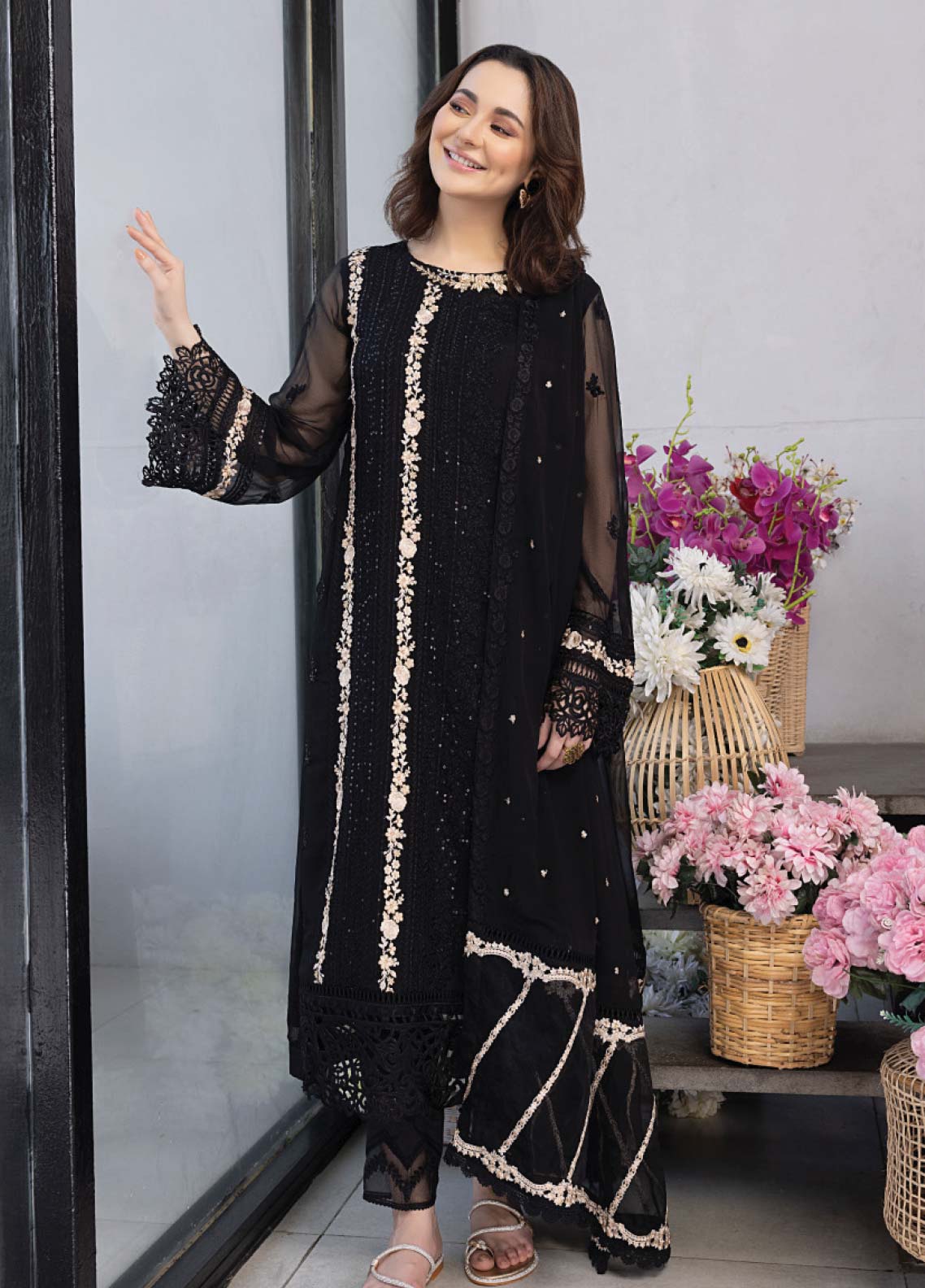 Azure Embroidered Chiffon Unstitched 3 Piece Suit - 24 Azure Embroidered Chiffon Unstitched 3 Piece Suit - 24