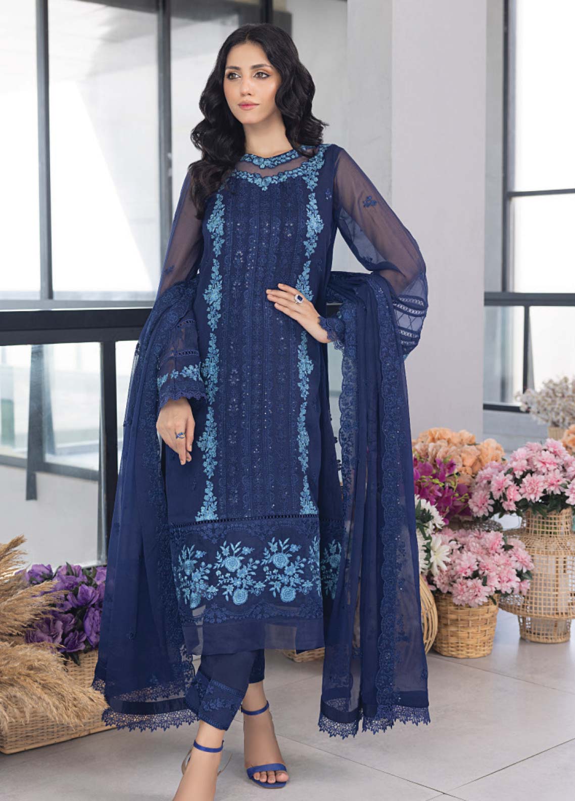 Azure Embroidered Chiffon Unstitched 3 Piece Suit - 30 Azure Embroidered Chiffon Unstitched 3 Piece Suit - 30