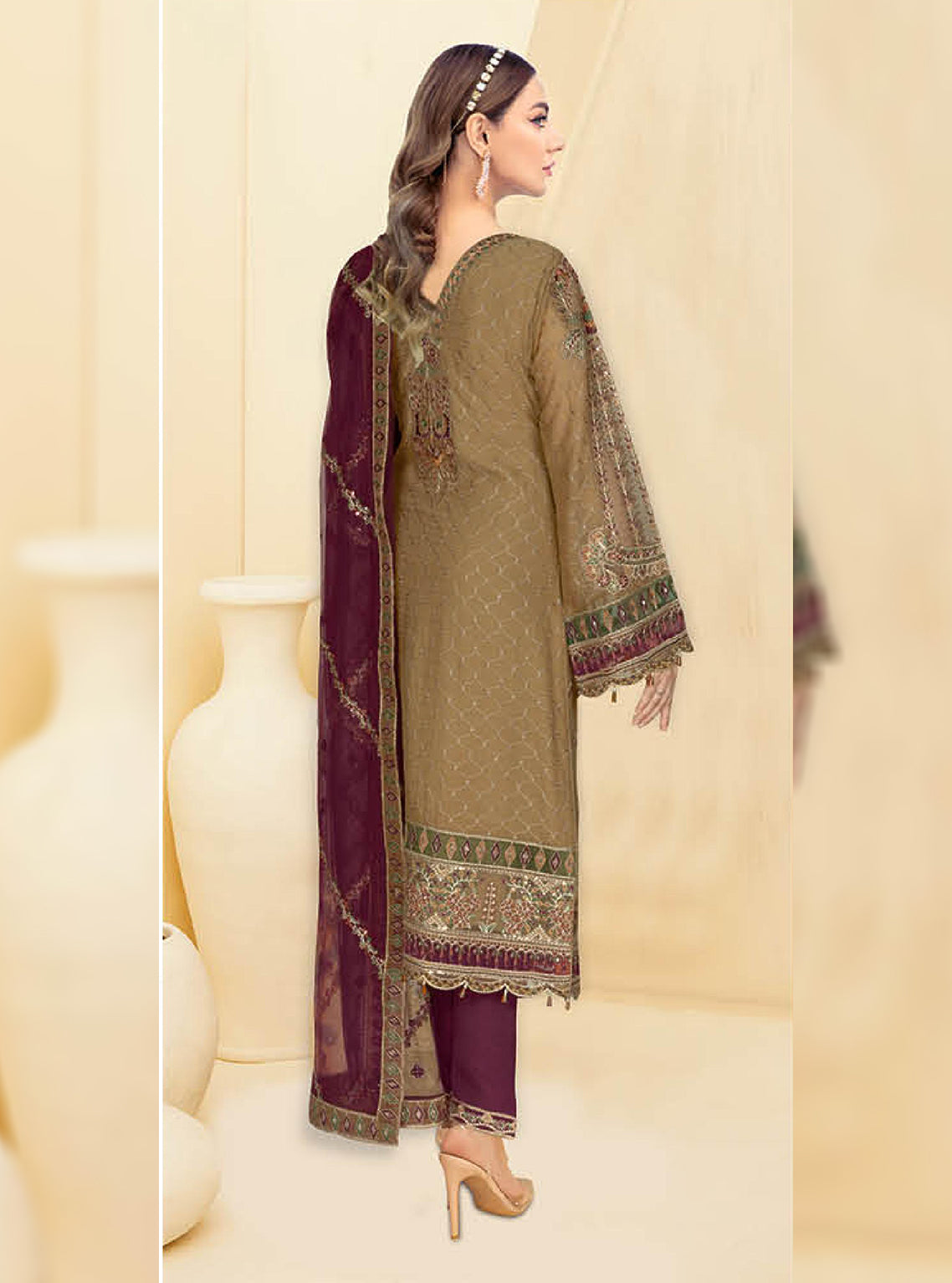 Kashish By Ramsha Embroidered Chiffon Unstitched 3 Piece Suit - 104 Kashish By Ramsha Embroidered Chiffon Unstitched 3 Piece Suit - 104