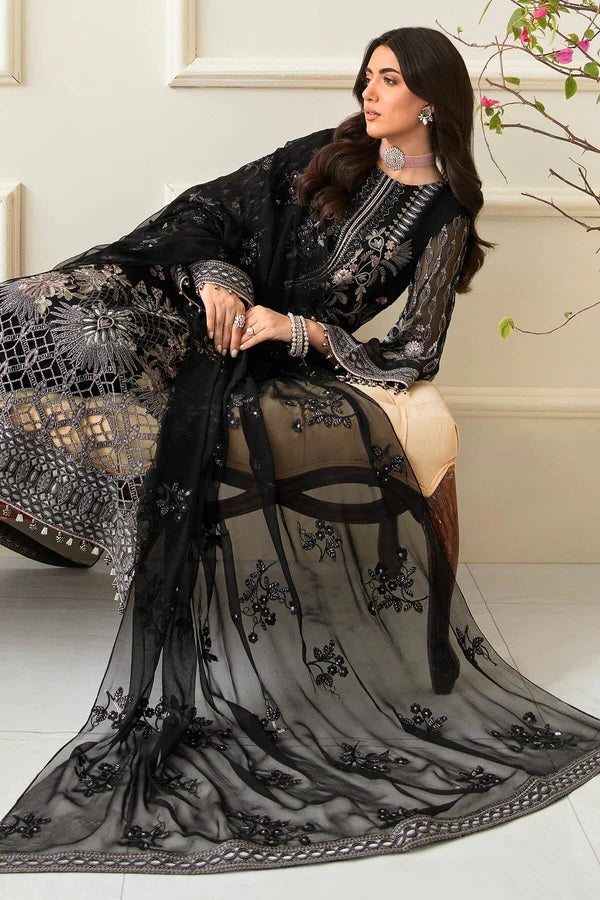 Safeera By Flossie Embroidered Chiffon Unstitched 3 Piece Suit - 02 PEBBLE Safeera By Flossie Embroidered Chiffon Unstitched 3 Piece Suit - 02 PEBBLE