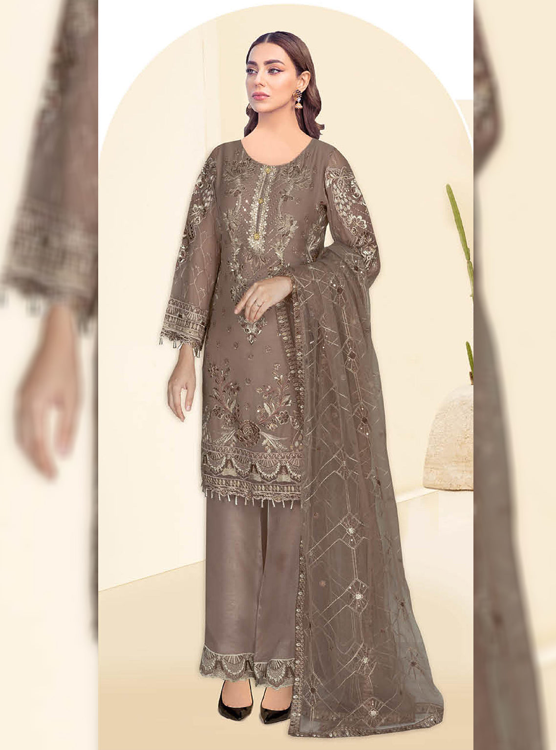 Kashish By Ramsha Embroidered Chiffon Unstitched 3 Piece Suit - 108 Kashish By Ramsha Embroidered Chiffon Unstitched 3 Piece Suit - 108