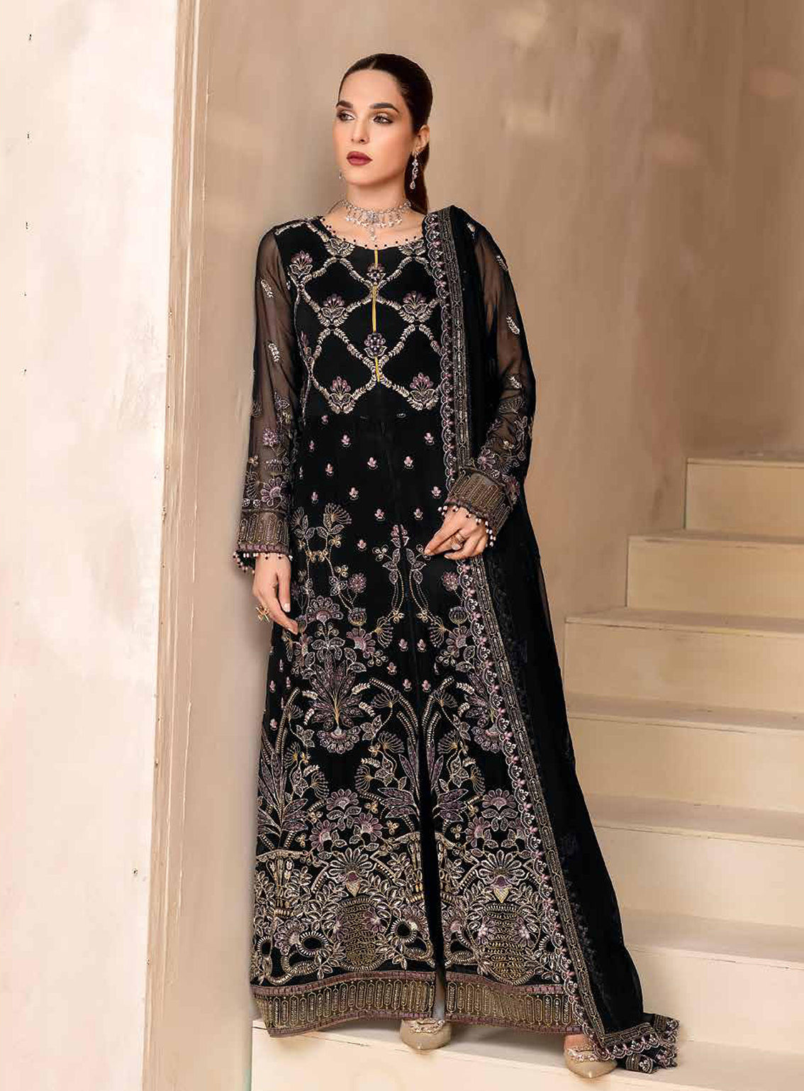 Elnaz By Flossie Embroidered Chiffon Unstitched 3 Piece Suit - 102 Elnaz By Flossie Embroidered Chiffon Unstitched 3 Piece Suit - 102