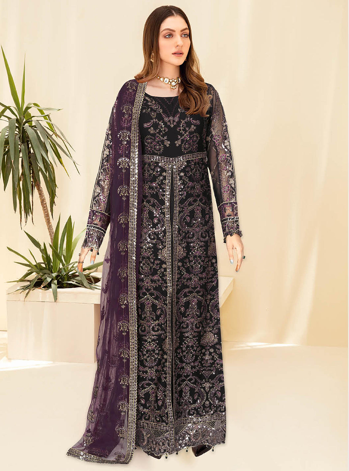 Kashish By Ramsha Embroidered Chiffon Unstitched 3 Piece Suit - 106 Kashish By Ramsha Embroidered Chiffon Unstitched 3 Piece Suit - 106