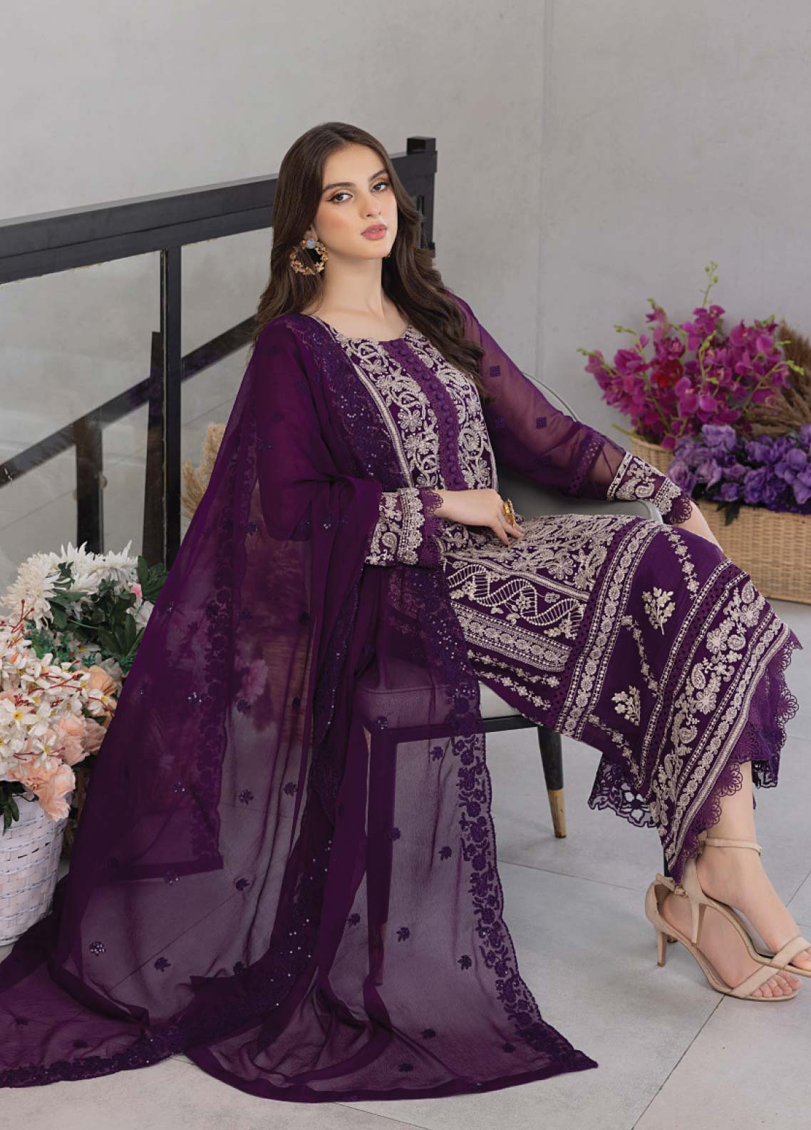 Azure Embroidered Chiffon Unstitched 3 Piece Suit - 28 Azure Embroidered Chiffon Unstitched 3 Piece Suit - 28