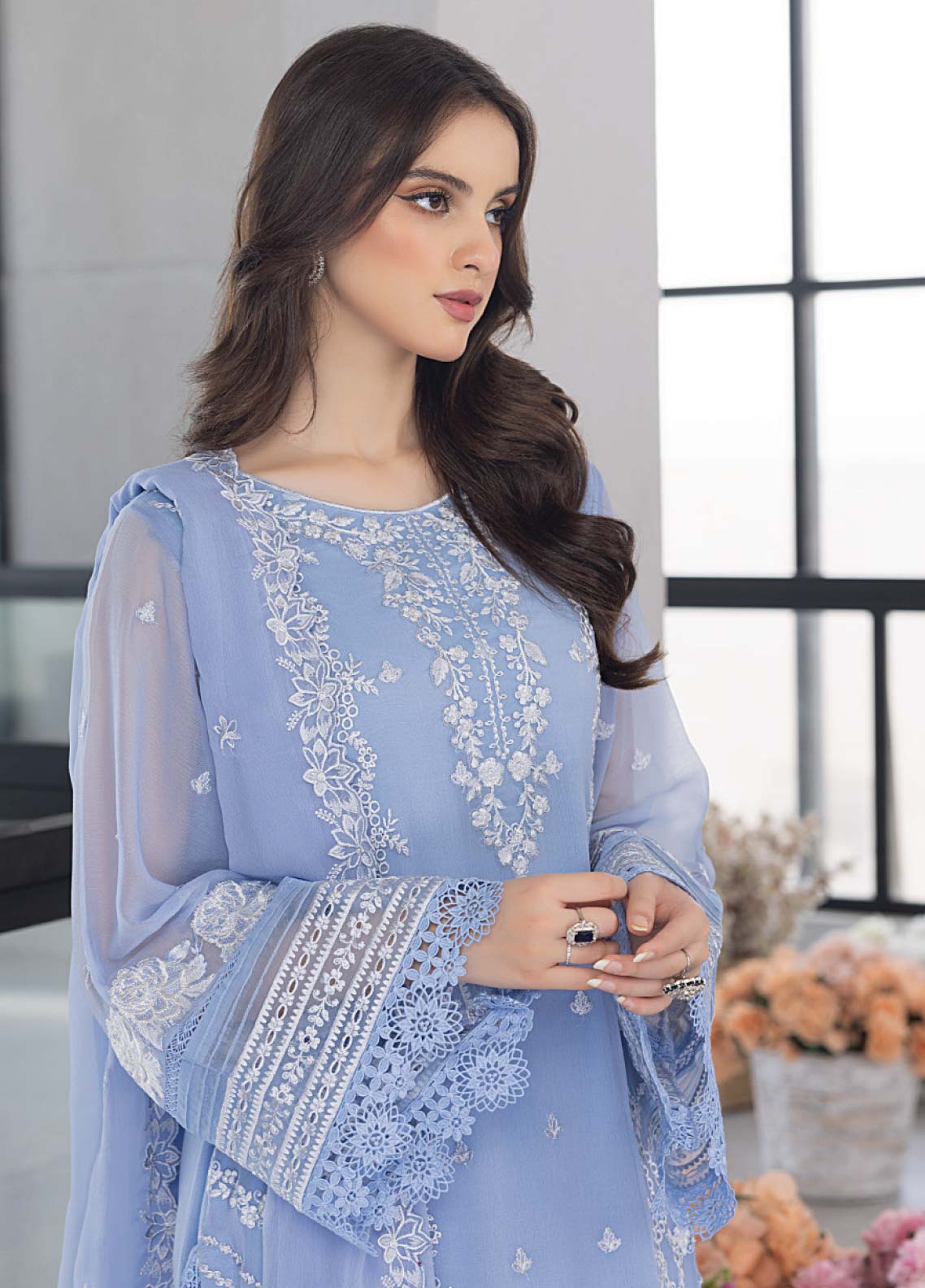 Azure Embroidered Chiffon Unstitched 3 Piece Suit - 26 Azure Embroidered Chiffon Unstitched 3 Piece Suit - 26