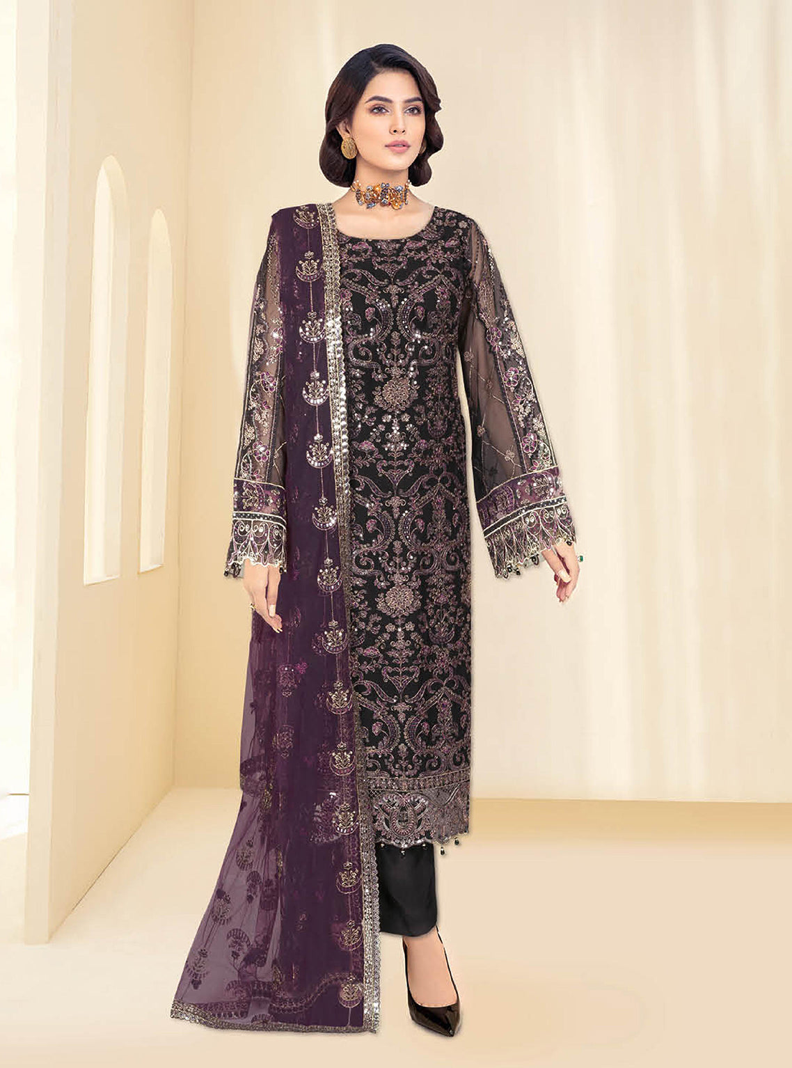 Kashish By Ramsha Embroidered Chiffon Unstitched 3 Piece Suit - 106 Kashish By Ramsha Embroidered Chiffon Unstitched 3 Piece Suit - 106