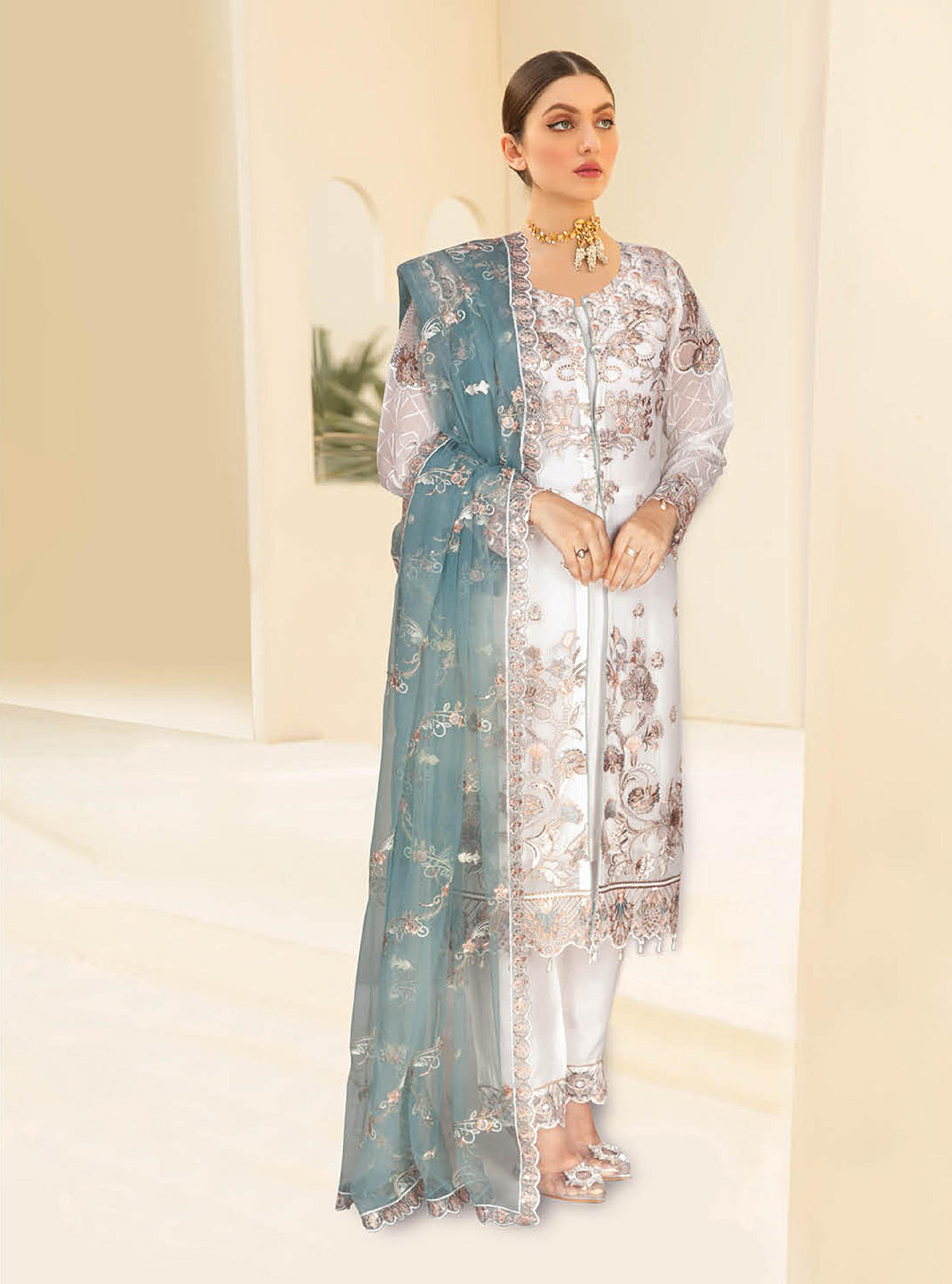 Kashish By Ramsha Embroidered Chiffon Unstitched 3 Piece Suit - 105 Kashish By Ramsha Embroidered Chiffon Unstitched 3 Piece Suit - 105