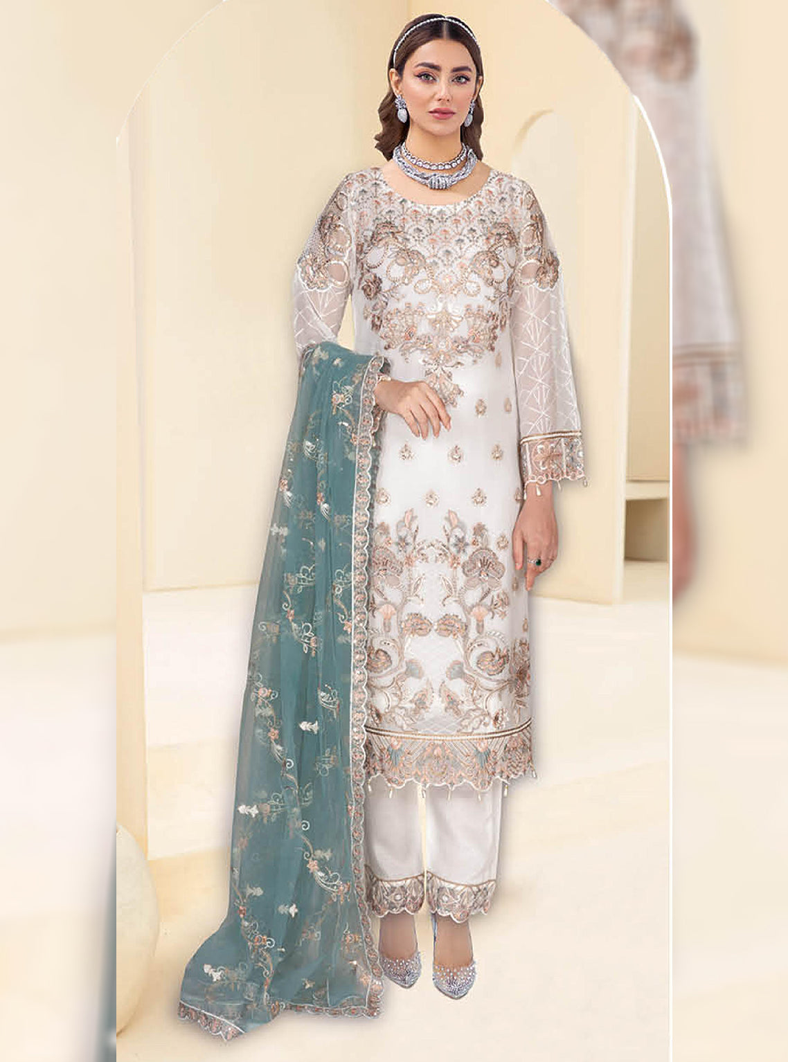 Kashish By Ramsha Embroidered Chiffon Unstitched 3 Piece Suit - 105 Kashish By Ramsha Embroidered Chiffon Unstitched 3 Piece Suit - 105