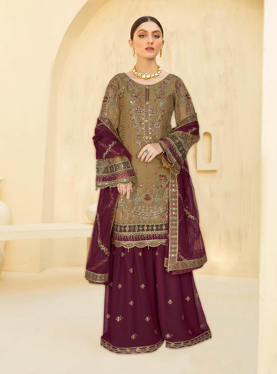 Kashish By Ramsha Embroidered Chiffon Unstitched 3 Piece Suit - 104 Kashish By Ramsha Embroidered Chiffon Unstitched 3 Piece Suit - 104