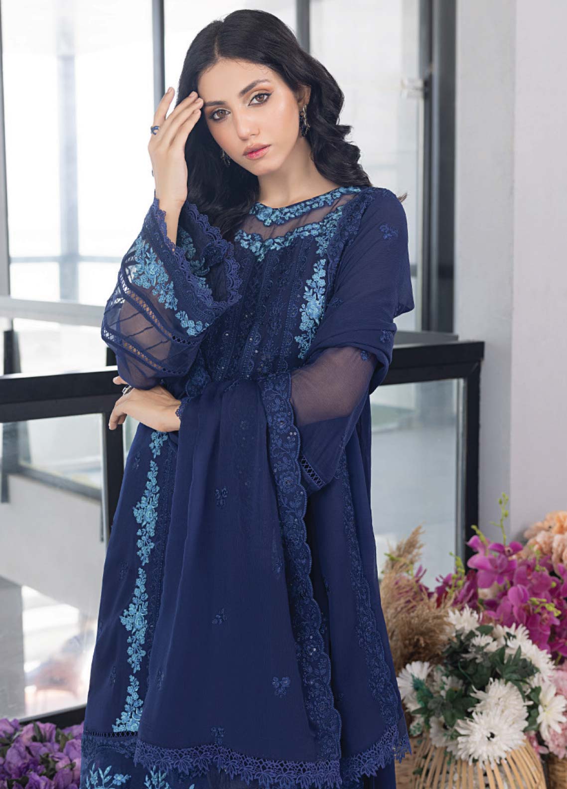 Azure Embroidered Chiffon Unstitched 3 Piece Suit - 30 Azure Embroidered Chiffon Unstitched 3 Piece Suit - 30