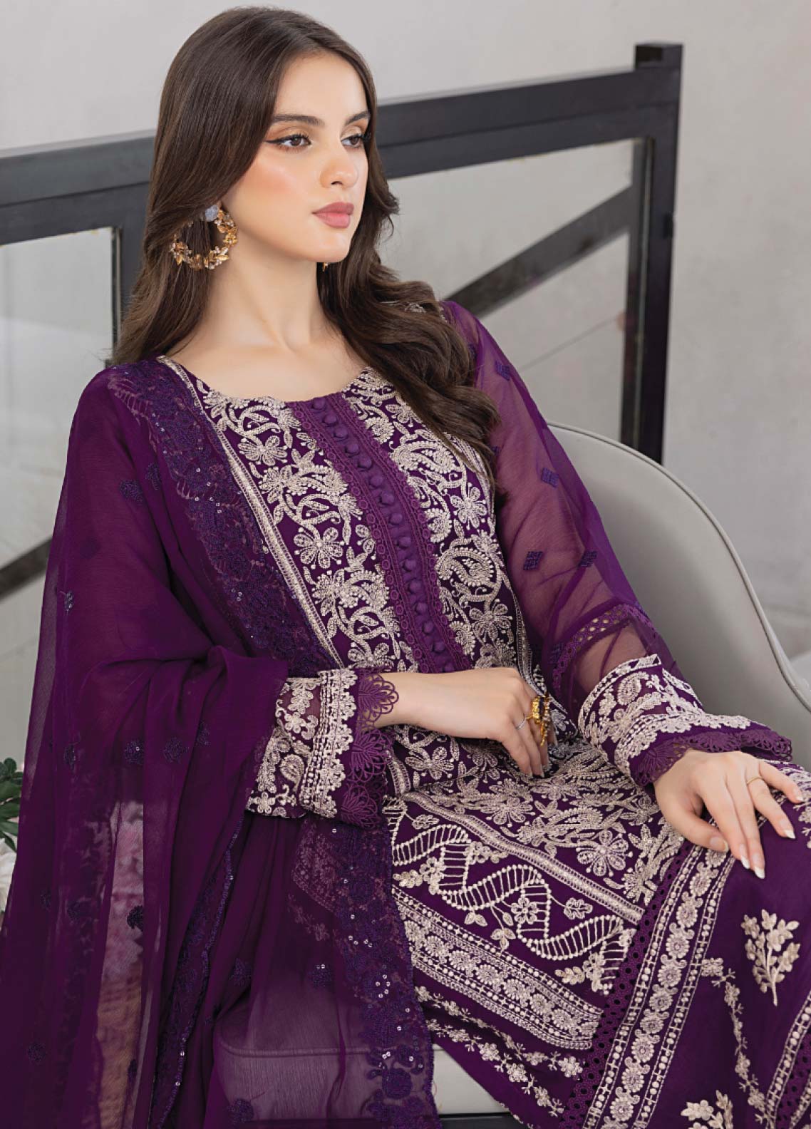 Azure Embroidered Chiffon Unstitched 3 Piece Suit - 28 Azure Embroidered Chiffon Unstitched 3 Piece Suit - 28