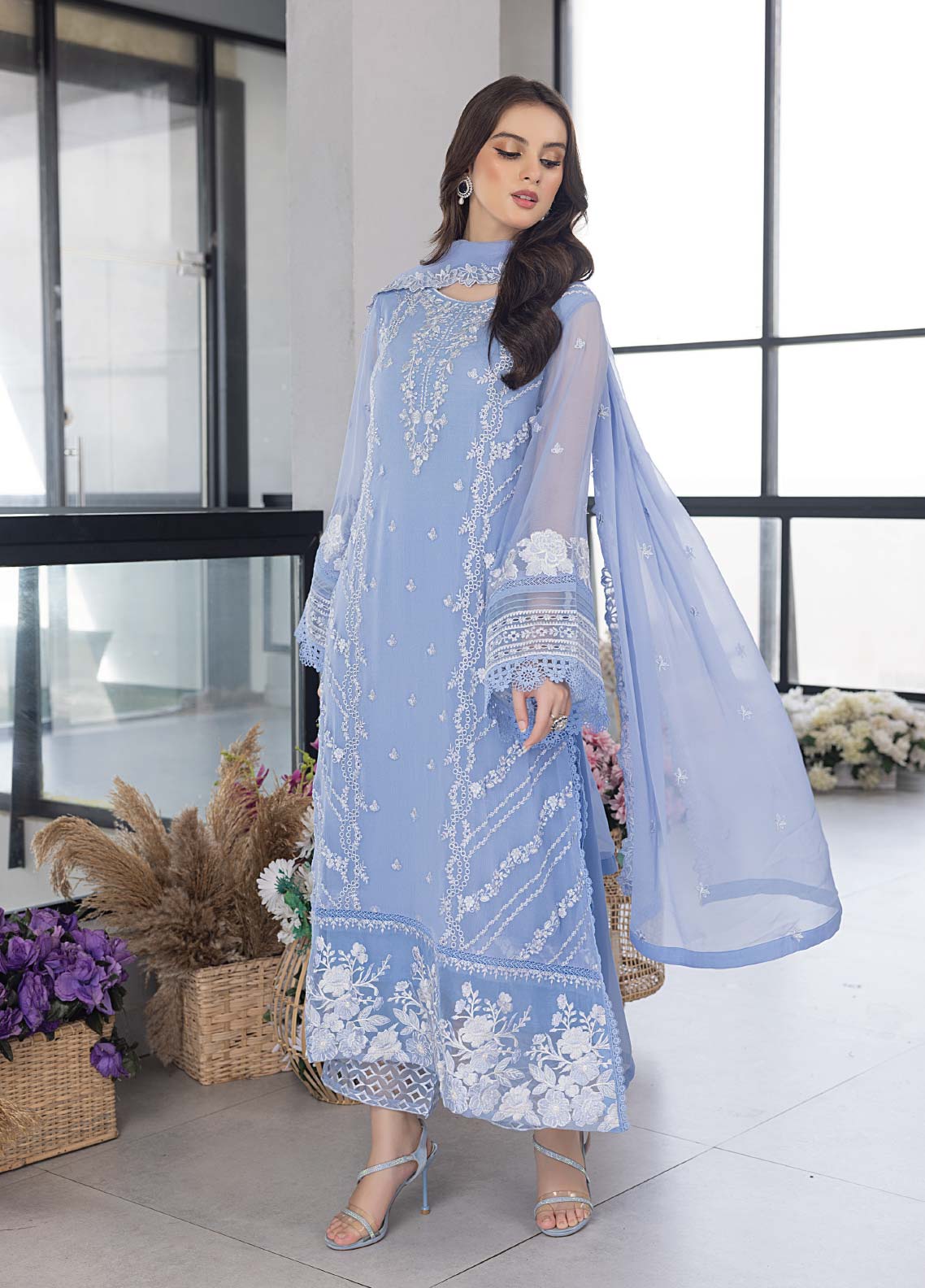Azure Embroidered Chiffon Unstitched 3 Piece Suit - 26 Azure Embroidered Chiffon Unstitched 3 Piece Suit - 26