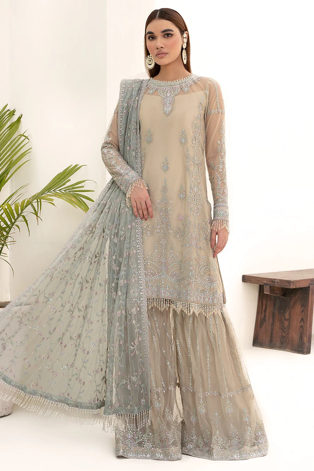 Nazneen By Zarif Embroidered Net Unstitched 3 Piece Suit - 04 Nazneen By Zarif Embroidered Net Unstitched 3 Piece Suit - 04