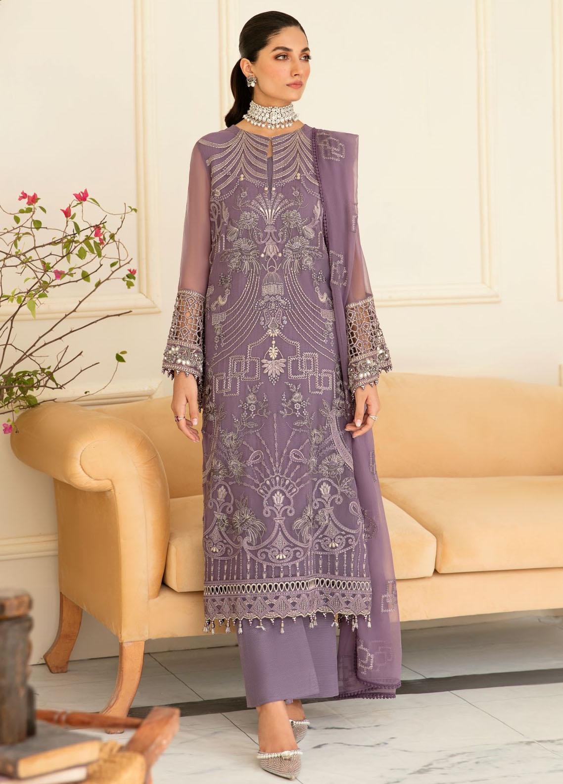 Safeera By Flossie Embroidered Chiffon Unstitched 3 Piece Suit - 04 PERIWINKLE Safeera By Flossie Embroidered Chiffon Unstitched 3 Piece Suit - 04 PERIWINKLE