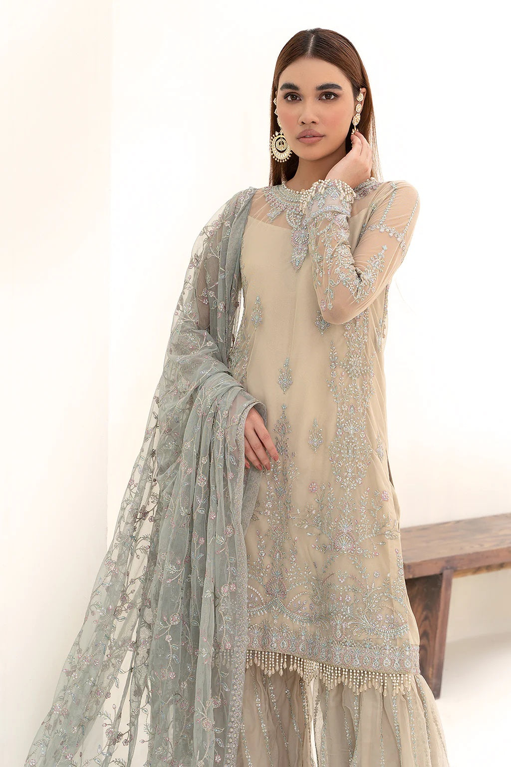 Nazneen By Zarif Embroidered Net Unstitched 3 Piece Suit - 04 Nazneen By Zarif Embroidered Net Unstitched 3 Piece Suit - 04