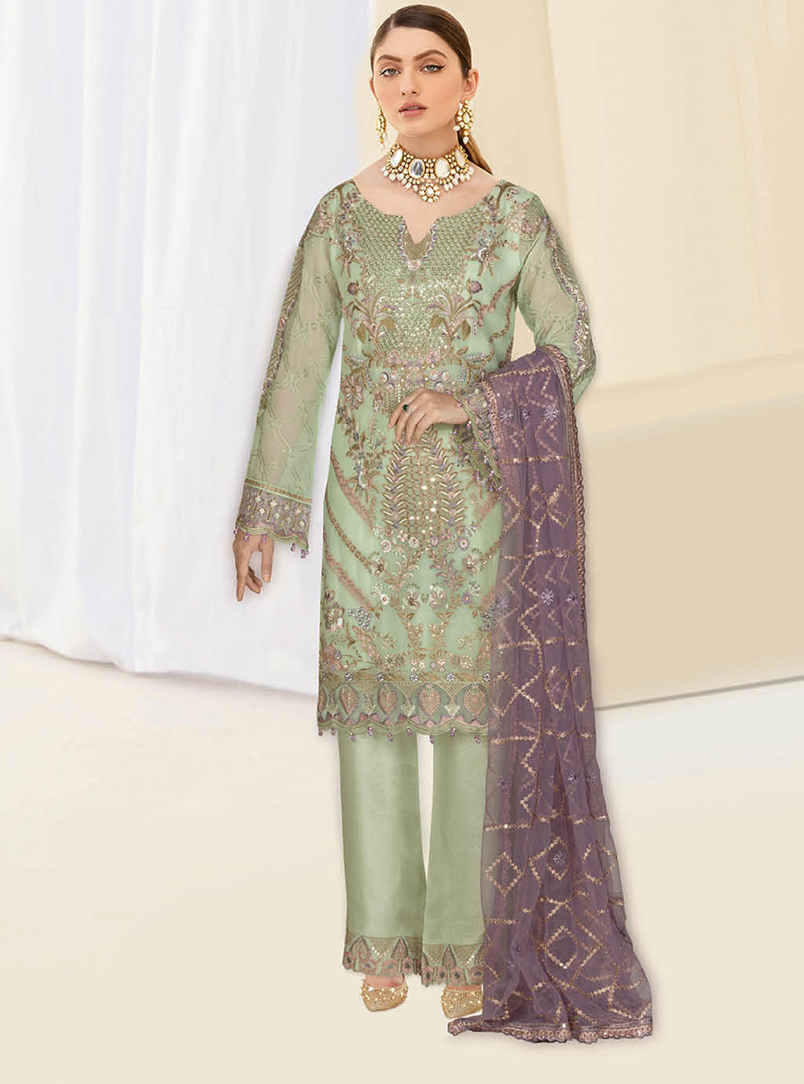 Kashish By Ramsha Embroidered Chiffon Unstitched 3 Piece Suit - 103 Kashish By Ramsha Embroidered Chiffon Unstitched 3 Piece Suit - 103