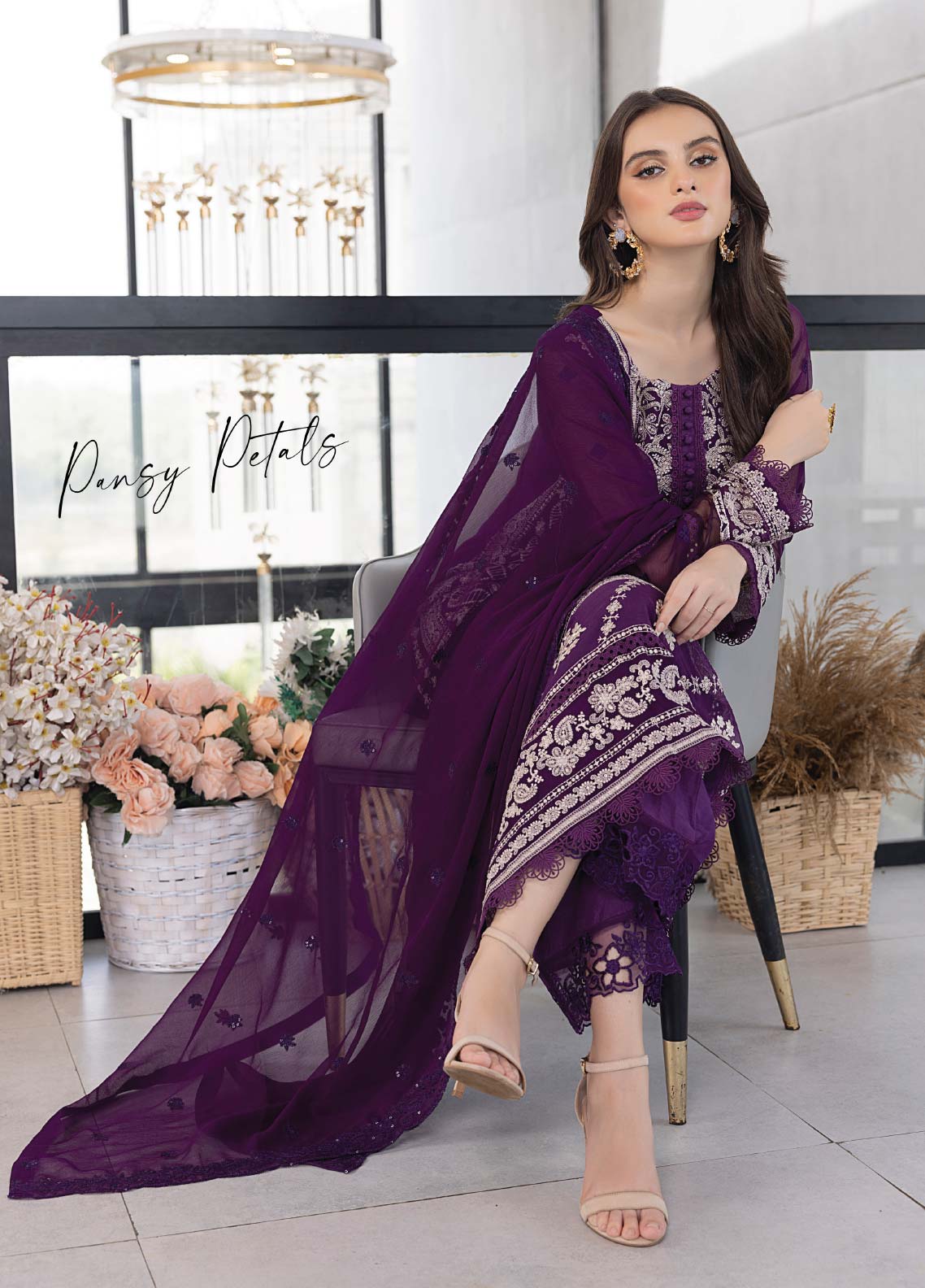 Azure Embroidered Chiffon Unstitched 3 Piece Suit - 28 Azure Embroidered Chiffon Unstitched 3 Piece Suit - 28