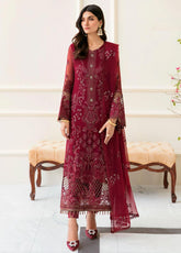Safeera By Flossie Embroidered Chiffon Unstitched 3 Piece Suit - 05 APPLE RED