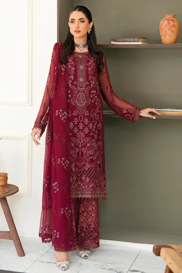 Safeera By Flossie Embroidered Chiffon Unstitched 3 Piece Suit - 05 APPLE RED Safeera By Flossie Embroidered Chiffon Unstitched 3 Piece Suit - 05 APPLE RED