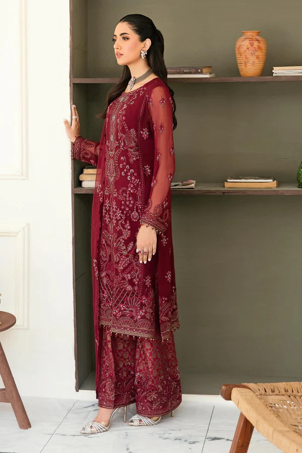 Safeera By Flossie Embroidered Chiffon Unstitched 3 Piece Suit - 05 APPLE RED Safeera By Flossie Embroidered Chiffon Unstitched 3 Piece Suit - 05 APPLE RED