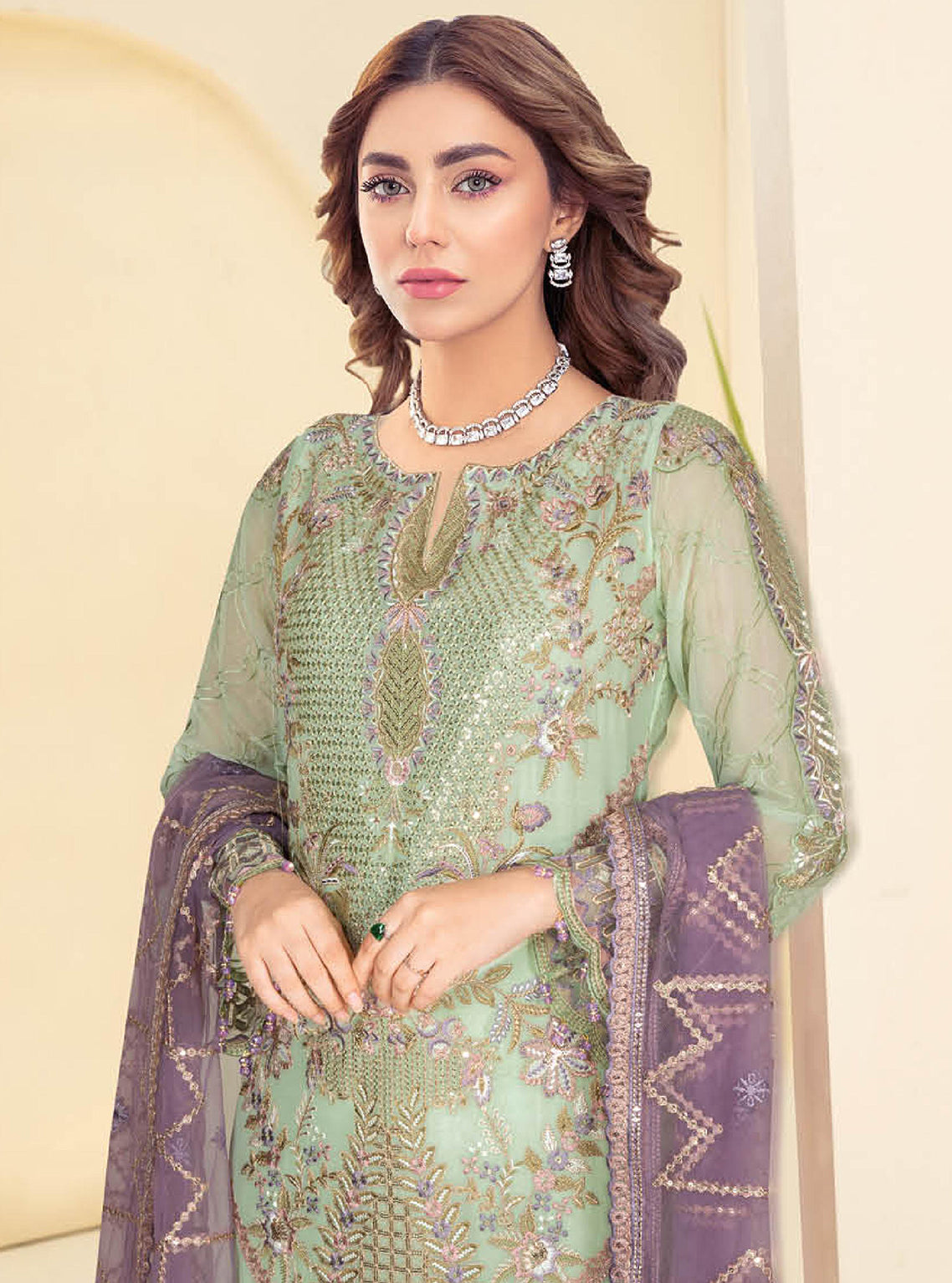 Kashish By Ramsha Embroidered Chiffon Unstitched 3 Piece Suit - 103 Kashish By Ramsha Embroidered Chiffon Unstitched 3 Piece Suit - 103