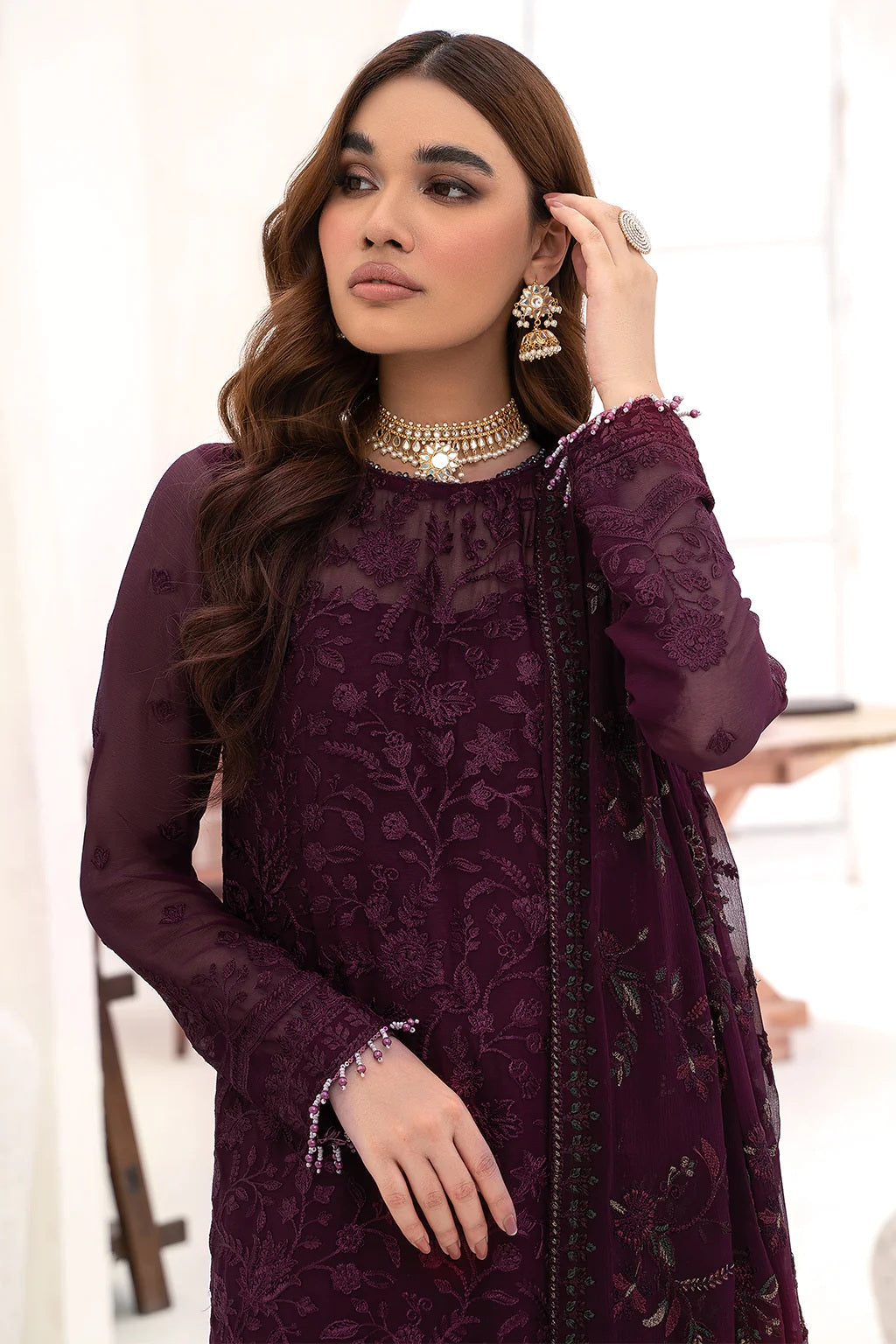 Nazneen By Zarif Embroidered Chiffon Unstitched 3 Piece Suit - 07 Nazneen By Zarif Embroidered Chiffon Unstitched 3 Piece Suit - 07