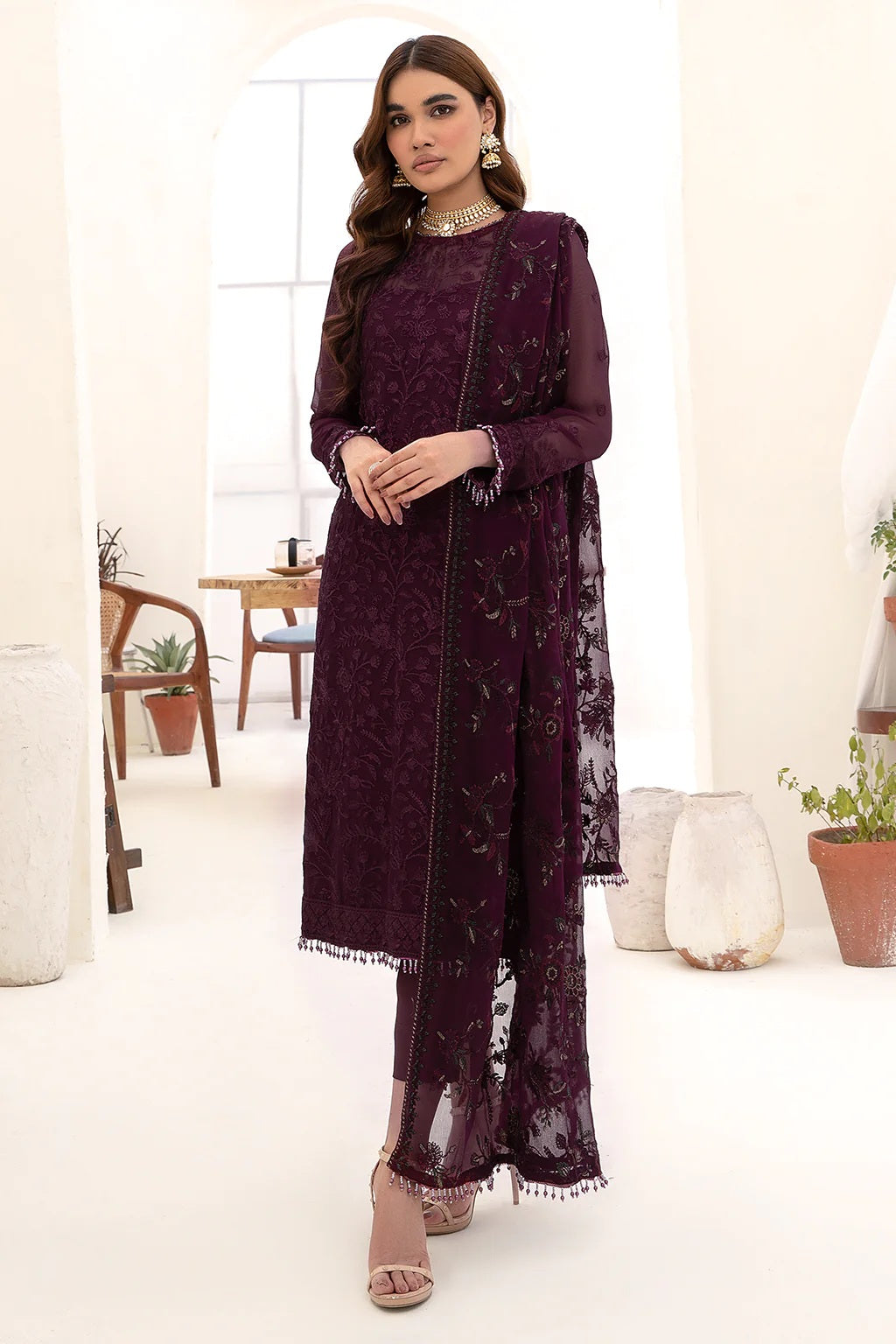 Nazneen By Zarif Embroidered Chiffon Unstitched 3 Piece Suit - 07 Nazneen By Zarif Embroidered Chiffon Unstitched 3 Piece Suit - 07
