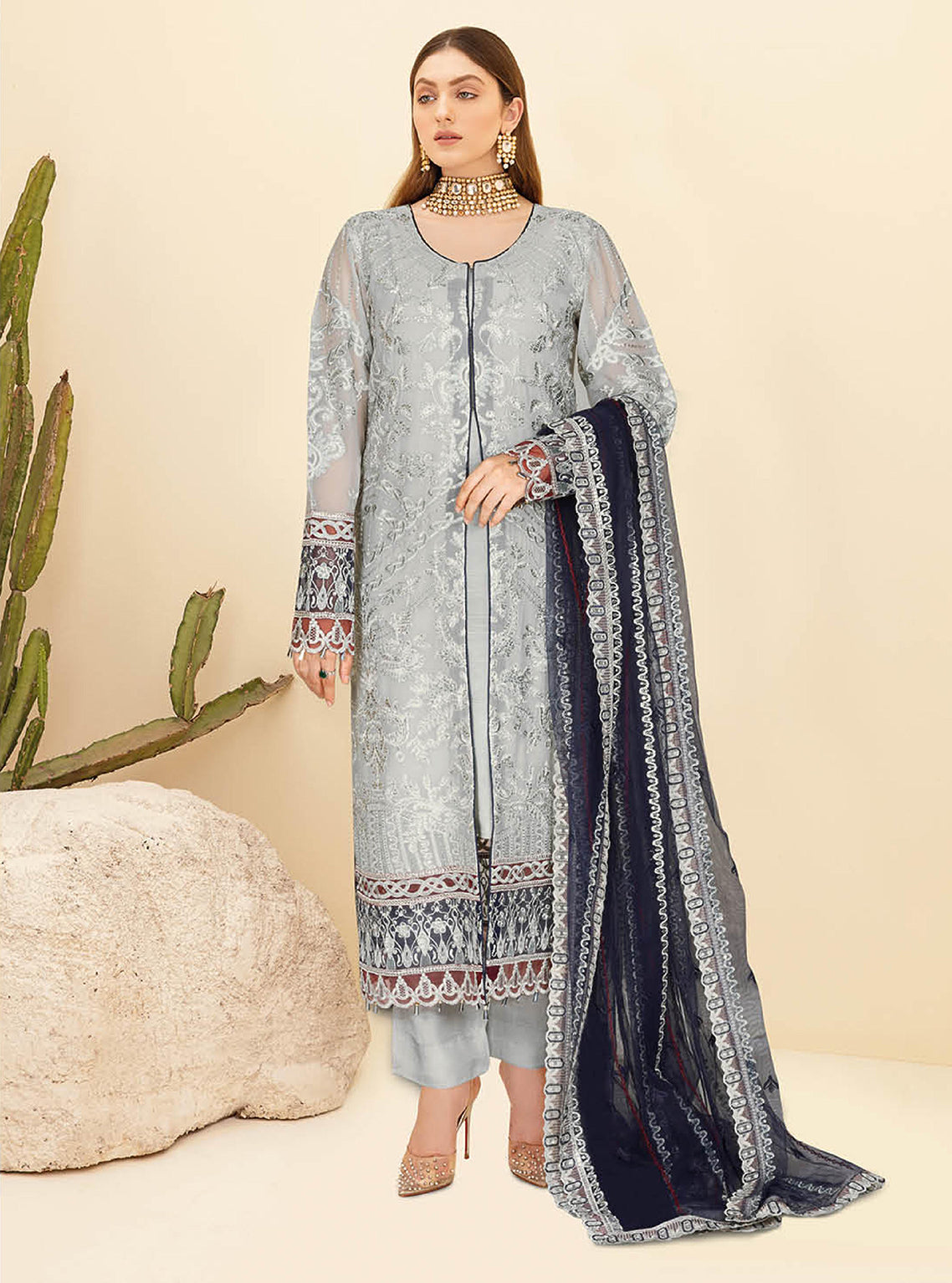 Kashish By Ramsha Embroidered Chiffon Unstitched 3 Piece Suit - 102 Kashish By Ramsha Embroidered Chiffon Unstitched 3 Piece Suit - 102