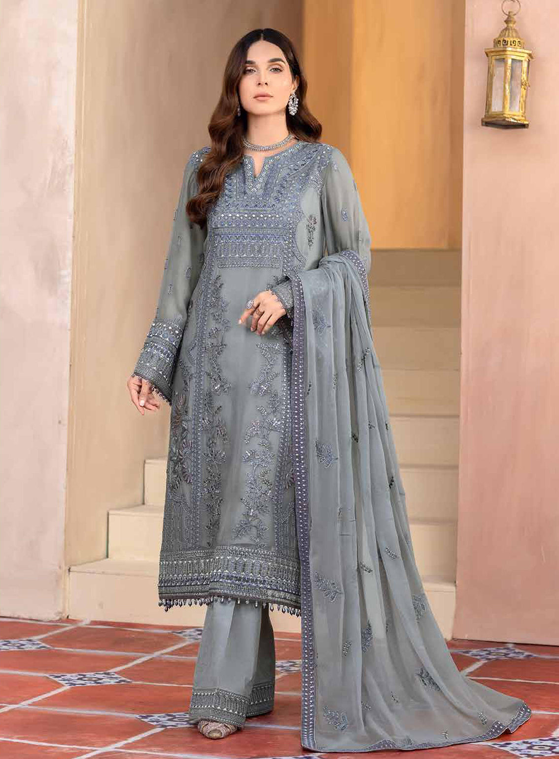 Elnaz By Flossie Embroidered Chiffon Unstitched 3 Piece Suit - 108 Elnaz By Flossie Embroidered Chiffon Unstitched 3 Piece Suit - 108